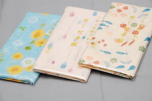 【ガーゼ手拭】ガーゼ手ぬぐい アソート3本セット タンポポ、雨のしずく、お野菜