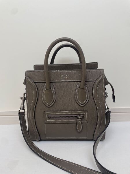 【セリーヌ】ラゲージ ナノ ショッパー ショルダーバッグ スリ CELINE グレー celine ハンドバッグ フィービー期 灰色 旧ロゴ