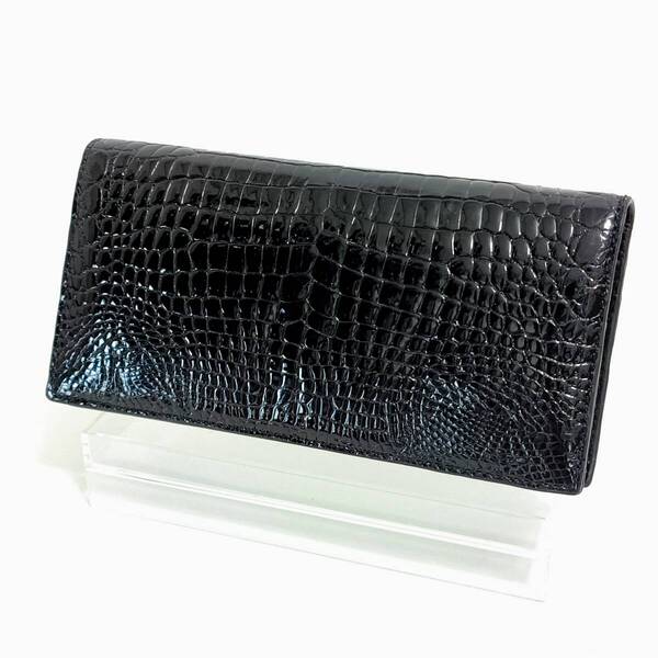 【未使用品・艶有】クロコダイル(ワニ革)長財布 二つ折り 小銭入れ ウォレット ブラック / エキゾチックレザー