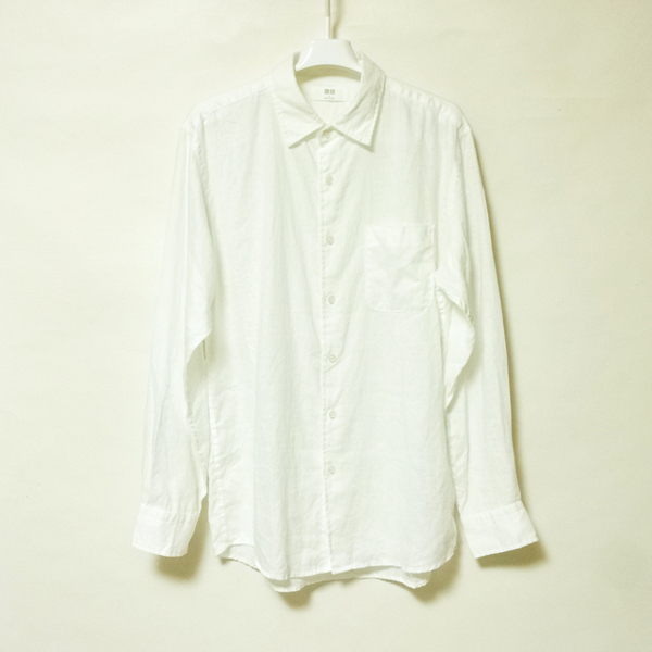 ユニクロ メンズL プレミアムリネンシャツ 長袖 ホワイト 中古 送料込み