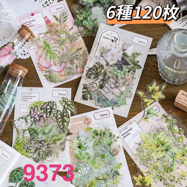 緑植工房シリーズ PET植物柄ステッカーシール コラージュ 6種120枚