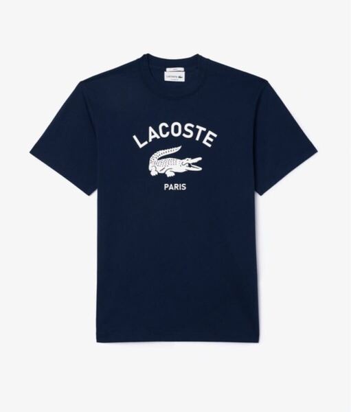 ラコステ ヘビーウェイト アーチネームカレッジロゴプリント 半袖Tシャツ Mサイズ ダークネイビー 新品