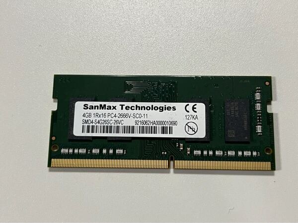SanMax DDR4 1Rx16 PC4-2666V 4GB ノート用SO-DIMM 動作確認済み