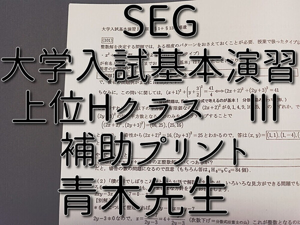SEG 青木先生 大学入試基本演習Ⅲ Hクラス 補助プリントフルセット 数学 上位校対策 駿台 河合塾 東進 SEG Z会 鉄緑会