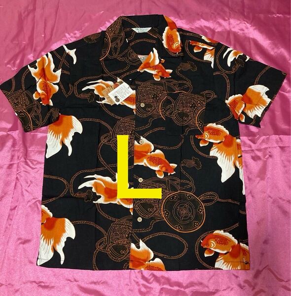 金魚 キンギョ 和柄シャツ アロハシャツ 半袖シャツ レーヨン メンズL