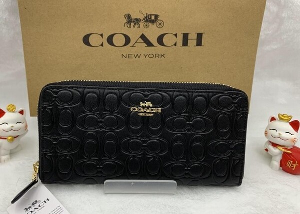 コーチ COACH 長財布 財布 エンボスドレザー メンズ ブラック 黒 シグネチャー型押し ロング ジップ 新品 未使用 ファッション F39631 C187