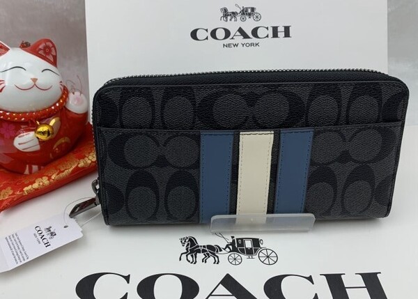コーチ COACH 長財布 財布 メンズ プレゼント 贈り物 シグネチャー ラウンドファスナー ロング ジップ メンズ ライン 新品 F26070 C120