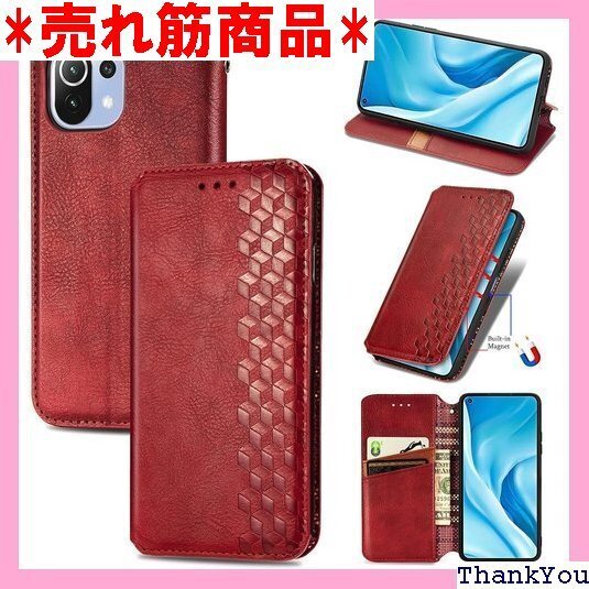 FOR Xiaomi Mi 11 Lite 5G 用の 能 便利 スプラット同梱 ファッション携帯ケース レッド 105