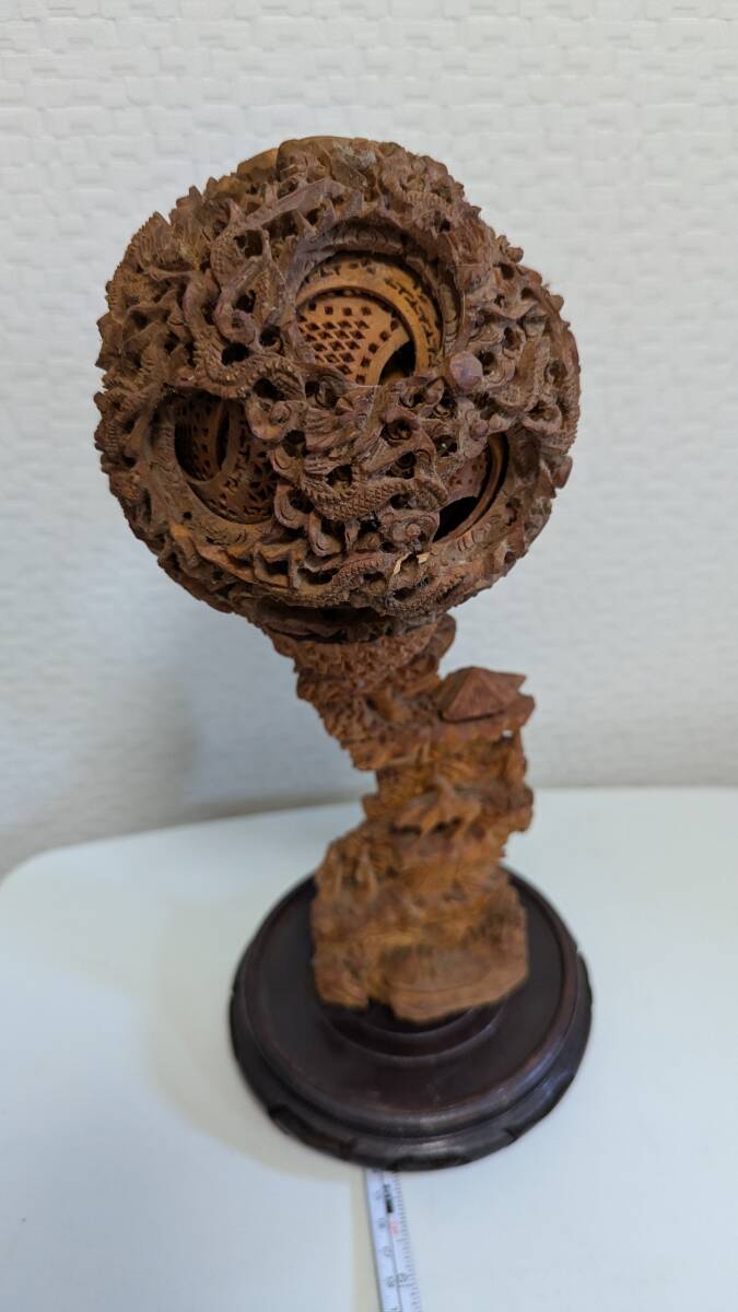 天球 白檀 木彫り細工 木製 美術工芸 オブジェ インテリア ビンテージ 天球 白檀 木彫り細工 木製 美術工芸 オブジェ インテリア