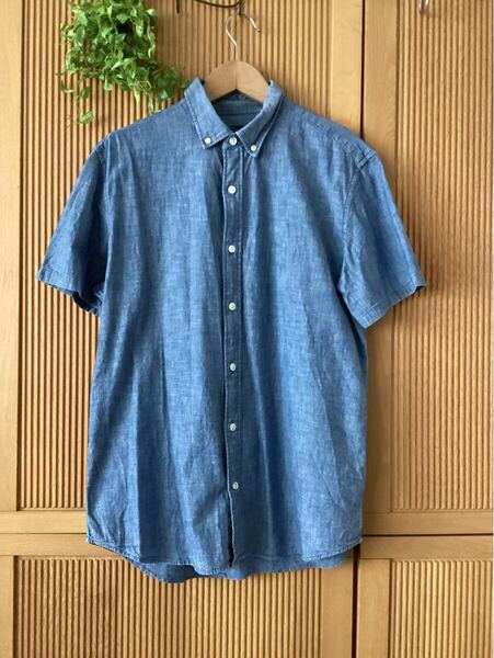 美品★GAP デニムブルー 半袖シャツ Mサイズ コットン ボタンダウン デニム ネイビー タンガリー