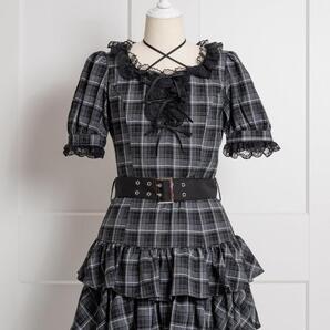 pium レースフリルティアードミニワンピース ブラックチェック