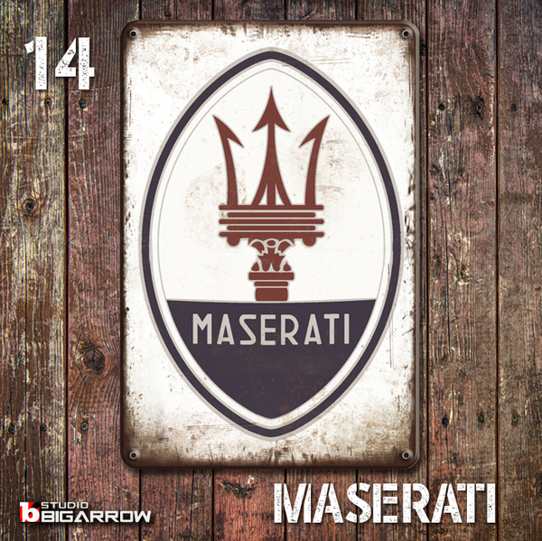 14 ブリキ看板 20×30㎝ MASERATI マセラティ ガレージ メタルプレート アメリカンインテリア USフェンス 世田谷ベース