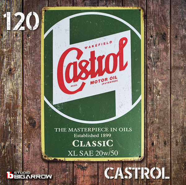 120 ブリキ看板 20×30㎝ CASTROL カストロール ガレージ メタルプレート アメリカンインテリア USフェンス 世田谷ベース