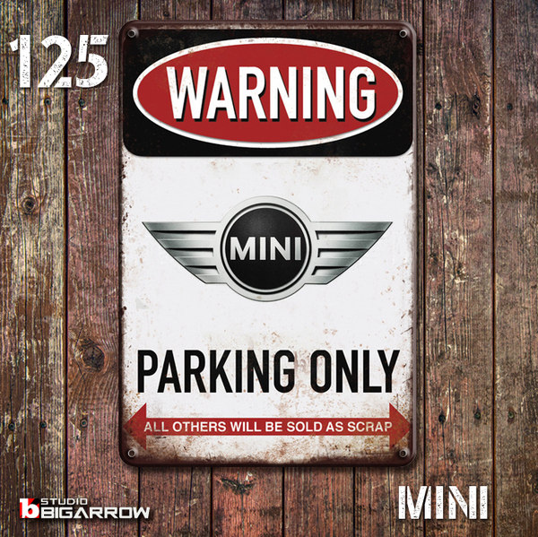 125 ブリキ看板 20×30㎝ MINI PARKING ONLY ミニ ガレージ メタルプレート アメリカンインテリア USフェンス 世田谷ベース