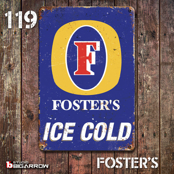 119 ブリキ看板 20×30㎝ FOSTER'S フォスターズ ガレージ メタルプレート アメリカンインテリア USフェンス 世田谷ベース