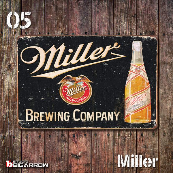 05 ブリキ看板 20×30㎝ MILLER ミラービール ガレージ メタルプレート アメリカンインテリア USフェンス 世田谷ベース