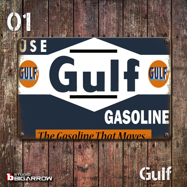01 ブリキ看板 20×30㎝ GULF ガルフ ガレージ メタルプレート アメリカンインテリア USフェンス 世田谷ベース