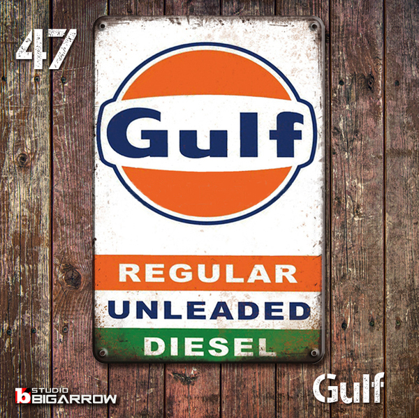 47 ブリキ看板 20×30㎝ GULF ガルフ ガレージ メタルプレート アメリカンインテリア USフェンス 世田谷ベース