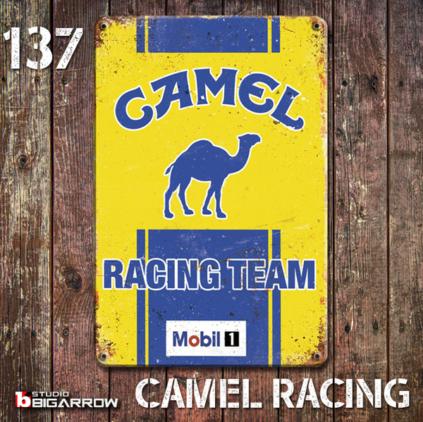 137 ブリキ看板 20×30㎝ CAMEL RACING キャメル ガレージ メタルプレート アメリカンインテリア USフェンス 世田谷ベース