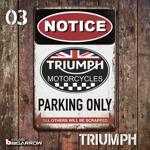 03 ブリキ看板 20×30㎝ TRIUMPH トライアンフ ガレージ メタルプレート アメリカンインテリア USフェンス 世田谷ベース