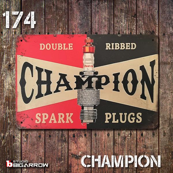 174 ブリキ看板 20×30㎝ CHAMPION チャンピオンプラグ ガレージ メタルプレート アメリカンインテリア USフェンス 世田谷ベース