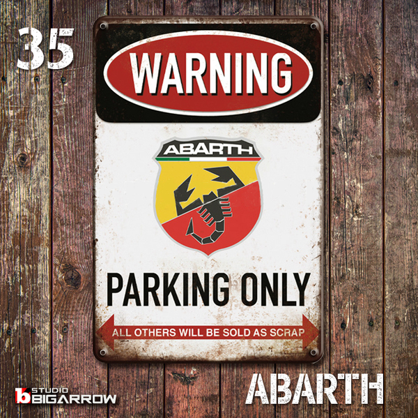 35 ブリキ看板 20×30㎝ ABARTH アバルト ガレージ メタルプレート アメリカンインテリア USフェンス 世田谷ベース