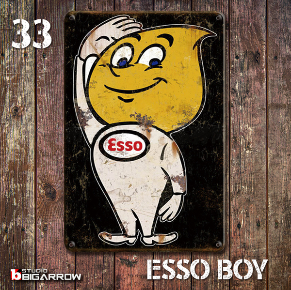 33 ブリキ看板 20×30㎝ ESSO BOY エッソボーイ ガレージ メタルプレート アメリカンインテリア USフェンス 世田谷ベース