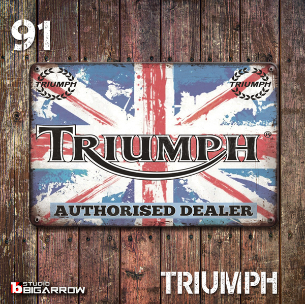 91 ブリキ看板 20×30㎝ TRIUMPH トライアンフ ガレージ メタルプレート アメリカンインテリア USフェンス 世田谷ベース
