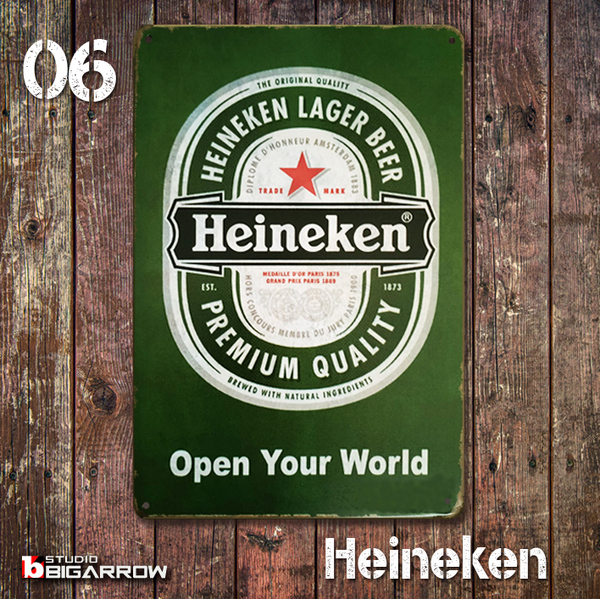 06 ブリキ看板 20×30㎝ HEINEKEN ハイネケン ガレージ メタルプレート アメリカンインテリア USフェンス 世田谷ベース