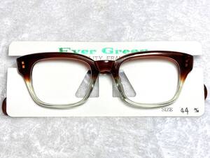 デッドストック Ever Green ウェリントン 眼鏡 セル ブラウン ツートン 44 7枚蝶番 ビンテージ 小ぶり 未使用 フレーム 昭和レトロ 太セル