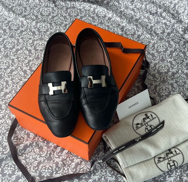 エルメス HERMES 靴 ローファー パンプス モカシンパリ コンスタンス 36.5 23.5cm ブラック バーキン ケリー ピコタン
