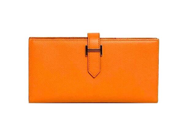 未使用☆正規品 エルメス ベアン スフレ ヴェルソ オレンジ ヴォー エプソン シルバー金具 HERMES 長財布 折財布
