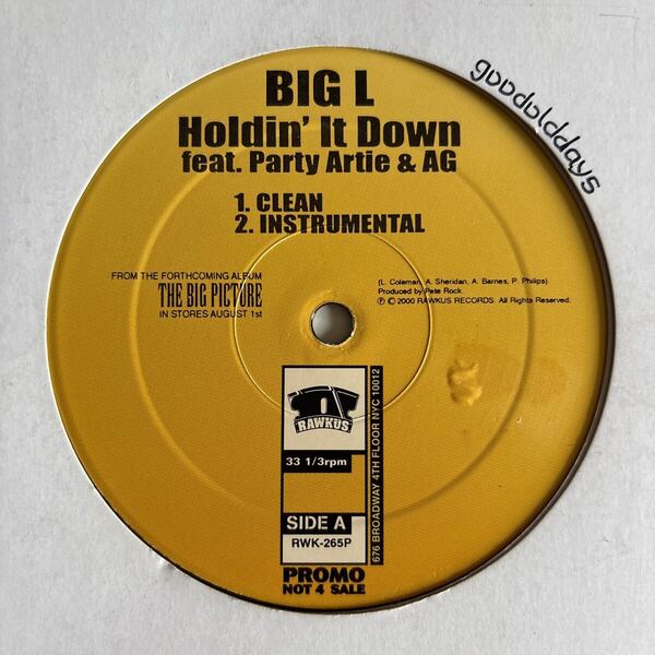 Big L - Holdin' It Down (Original Version) (USオリジナル/プロモオンリー/Promo/マイナー/アングラ/ニュースクール)