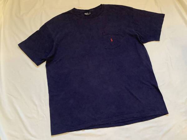 90年代 アメリカ古着 刺繍ロゴ USA製 USED ラルフ ローレン POLO Ralph Lauren カットソー Tシャツ ポケT アメリカ製 人気 ネイビー 紺 L