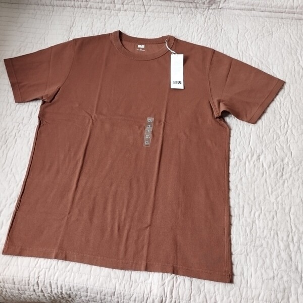 1点のみ 未使用 ユニクロ UNIQLO 半袖 クルーネックTシャツ XL men しっかり素材 クルーネック Tシャツ 茶 36 Brown 匿名 送料無料