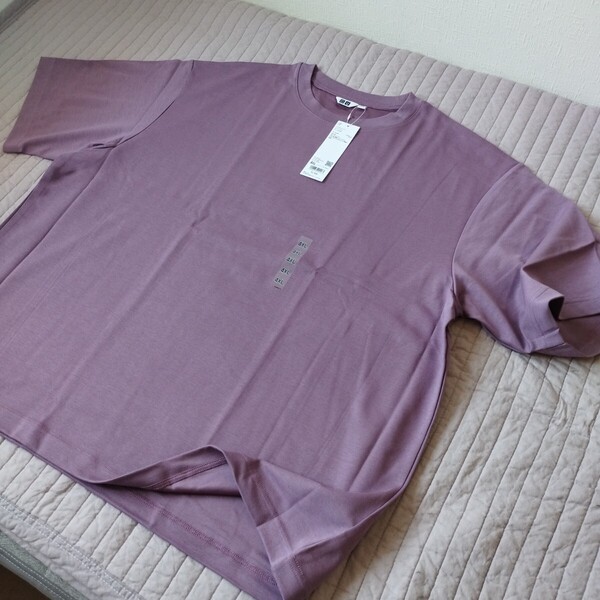 未使用 ユニクロ エアリズムコットンオーバーサイズTシャツ 大きい 4xl men エアリズム 5分袖 Tシャツ パープル 匿名 送料無料