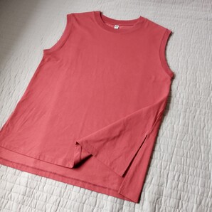 ユニクロ エアリズムコットンクルーネックT ノースリーブ ゆったり M エアリズム タックトップ Tシャツ レッド 匿名 送料無料