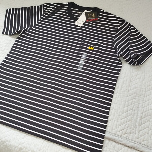 1点のみ 未使用 ユニクロ UT アーカイブ 半袖 ジャンミシェルバスキア Tシャツ L men 黒 胸ポケット ワンポイント 綿100 匿名 送料無料