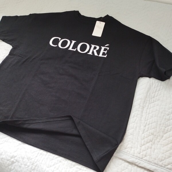 1点のみ 未使用 オーバーサイズ ロング丈 半袖 Tシャツ M ゆったり バスト122 丈72 M 綿100 しっかり素材 黒 ロゴ プリント 匿名 送料無料