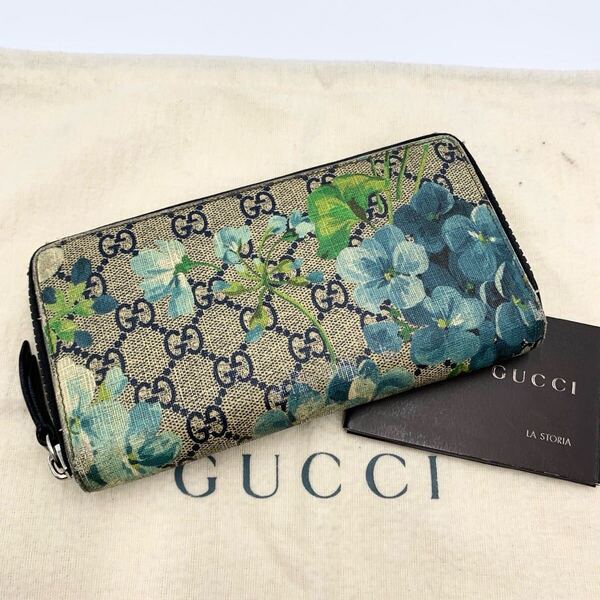 GUCCI グッチ 財布 サイフ GGスプリーム ブルームス 花柄 ラウンドファスナー 男女兼用