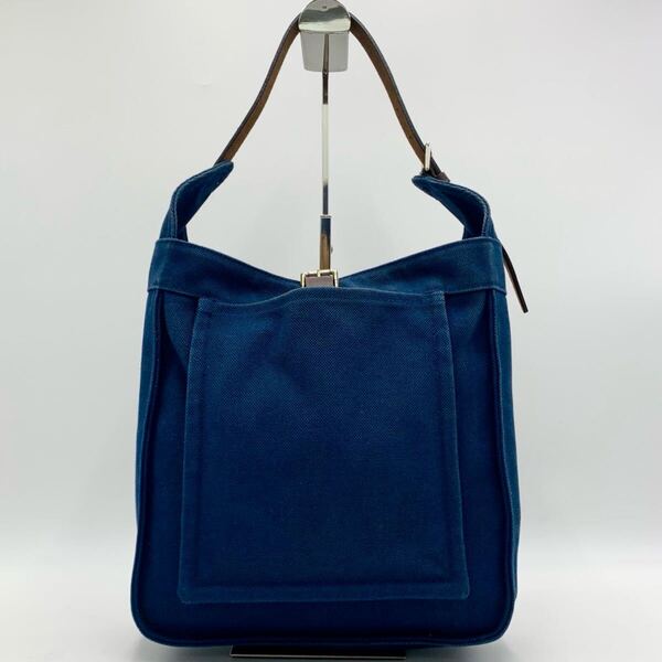 HERMES エルメス マルワリPM ワンショルダーバック ショルダーバッグ 肩掛け キャンバス レザー ブルー系
