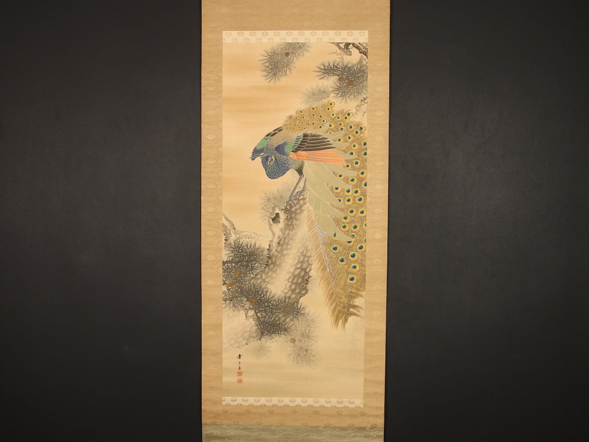 新着 いっち0923さま専用】掛け軸 孔雀 石谷 絵画 - 絵画