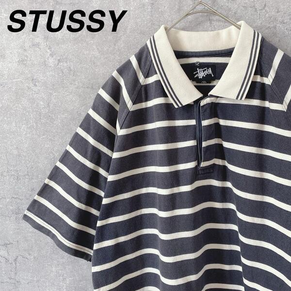STUSSY 00s ボーダーポロシャツ 半袖 Mメンズ i1