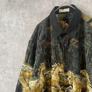 馬柄シャツ クラシカルレトロシャツ 長袖 メンズLサイズ ゆったり