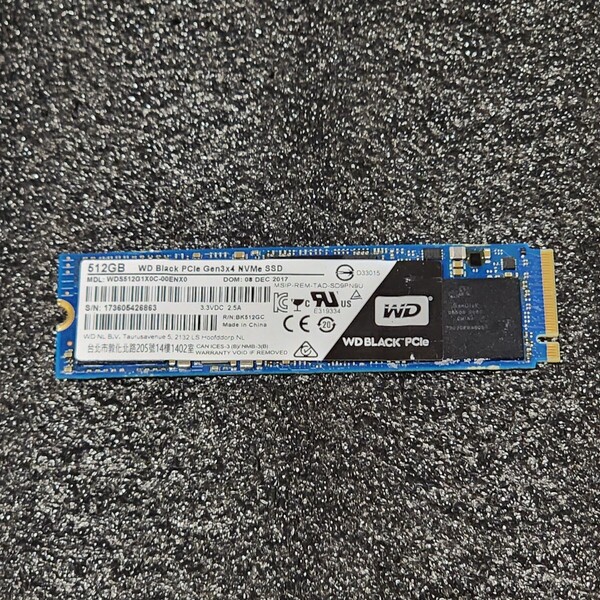 WesternDigtal WD BLACK PCIe(WDS512G1X0C-00ENX0) 512GB NVMe SSD フォーマット済み PCパーツ M.2 2280 動作確認済み 480GB 500GB