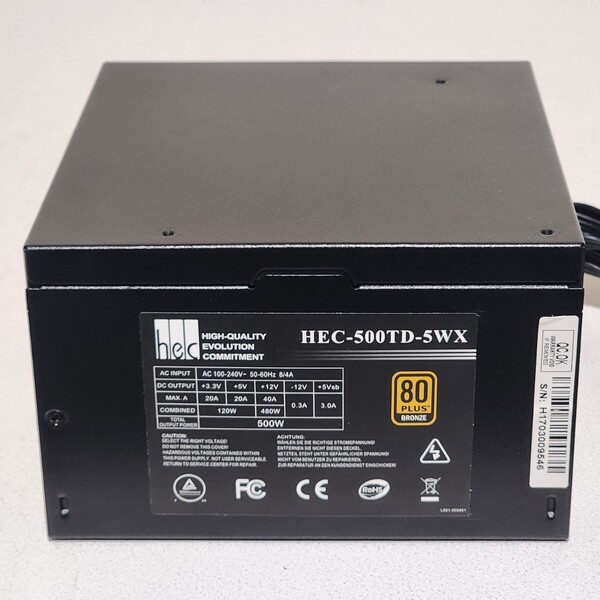 HEC HEC-500TD-5WX 500W 80PLUS BRONZE認証 ATX電源ユニット 動作確認済み PCパーツ