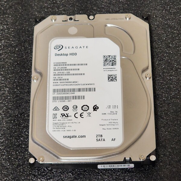 【送料無料】SEAGATE DESKTOP ST2000DM008-2FR102 2TB 3.5インチ内蔵HDD 2019年製 フォーマット済み 正常品 PCパーツ 動作確認済