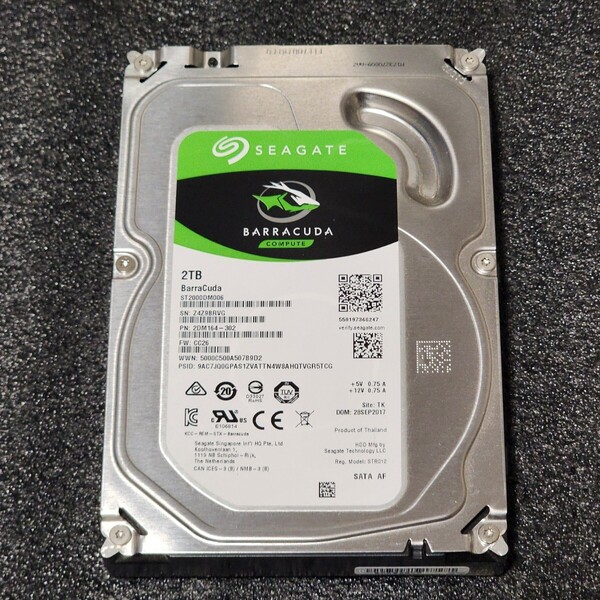 【送料無料】SEAGATE BARRACUDA ST2000DM006-2DM164 2TB 3.5インチ内蔵HDD 2017年製 フォーマット済み 正常品 PCパーツ 動作確認済