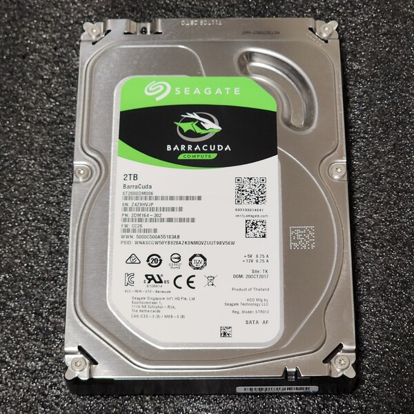 【送料無料】SEAGATE BARRACUDA ST2000DM006-2DM164 2TB 3.5インチ内蔵HDD 2017年製 フォーマット済み 正常品 PCパーツ 動作確認済