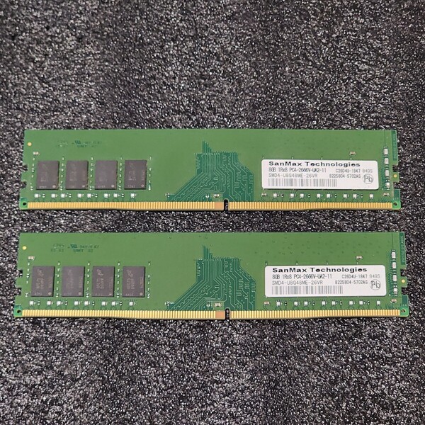 SanMax DDR4-2666MHz 16GB (8GB×2枚キット) SMD4-U8G48ME-26VR 動作確認済み デスクトップ用 PCメモリ